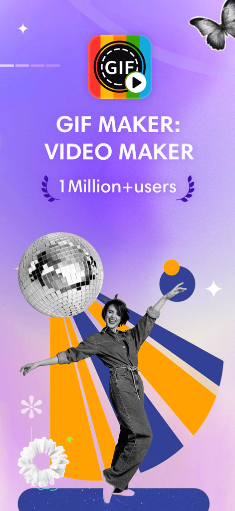 Promotional screen for GIF Maker Video Maker app with social proof of 1 million users