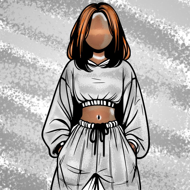 realistic girl faceless with baggy pants and a crop top