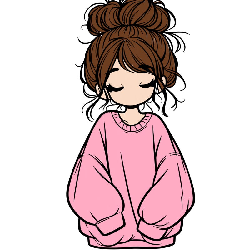 girl with baggy sweatshirt and messy bun