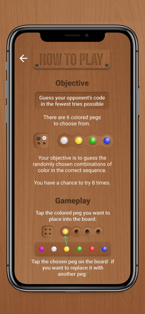 Codebreaker Game - Board Game - Instructions screen for Codebreaker Game showing the game objective and colored peg mechanics.