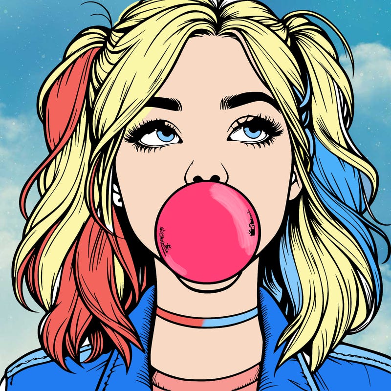 realististic girl blowing bubble -gum