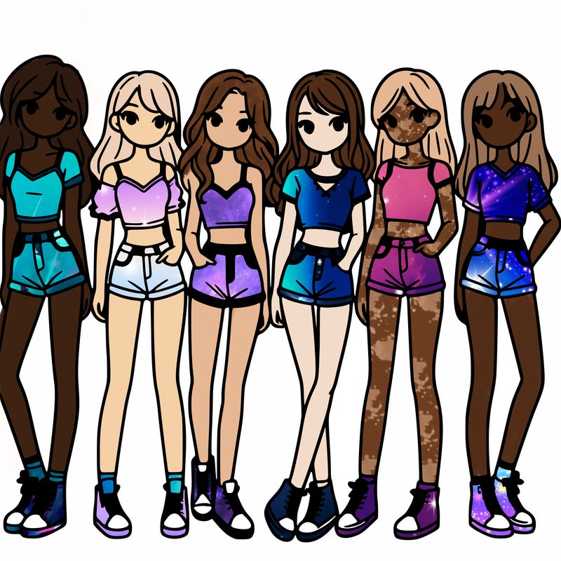 a group of girls wearing crop tops and shorts