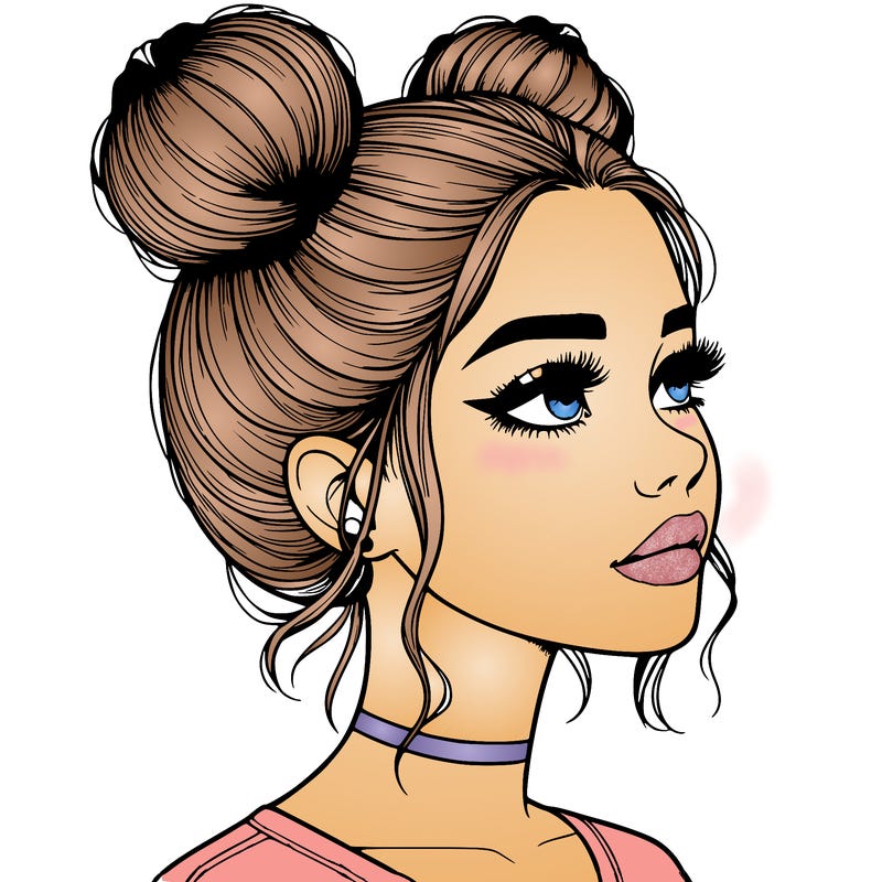 realistic girl with buns on the top of her head