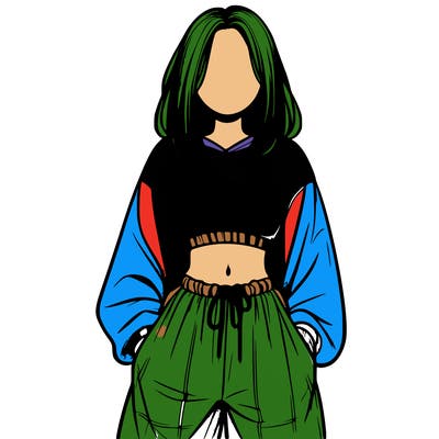 realistic girl faceless with baggy pants and a crop top