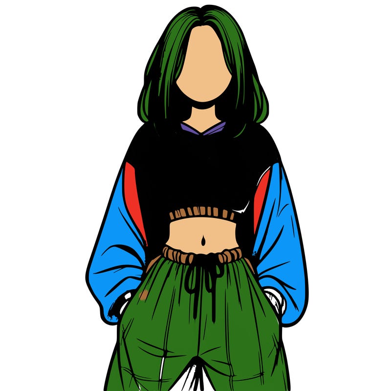 realistic girl faceless with baggy pants and a crop top