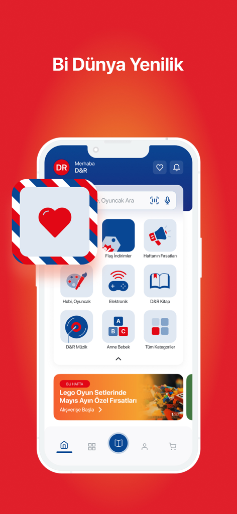 D&R - DR mobile app interface showing categories for books music and entertainment on an iPhone