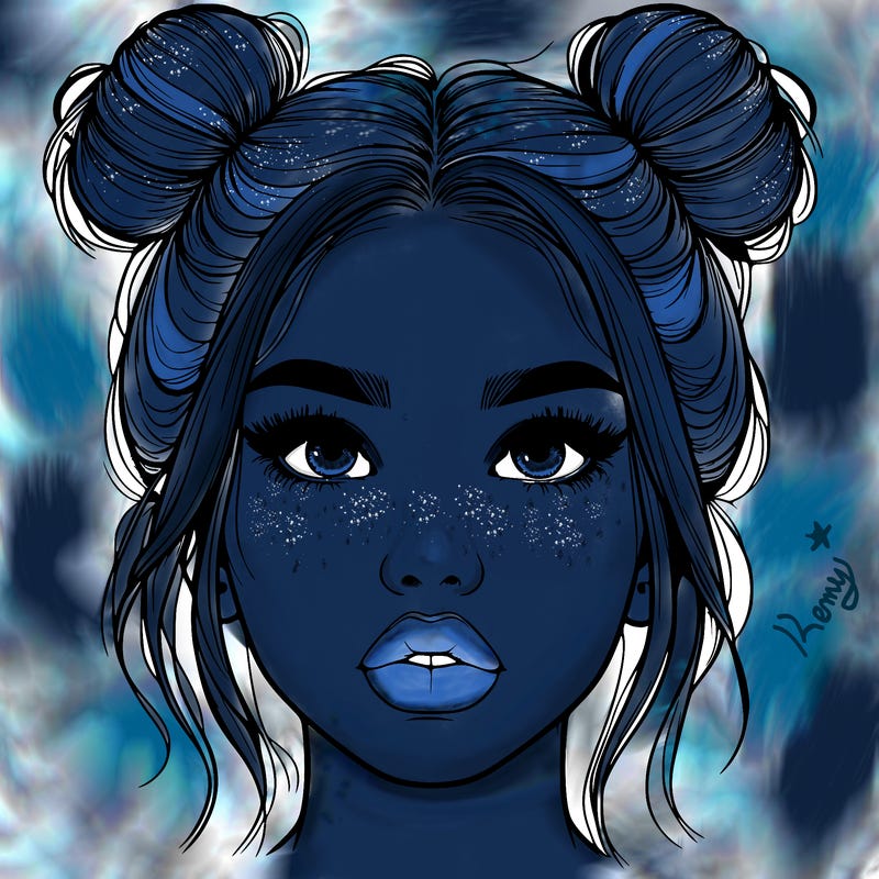 realistic girl with two buns on her hair and lips