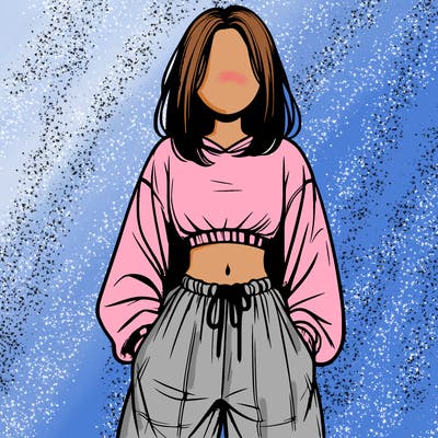 realistic girl faceless with baggy pants and a crop top