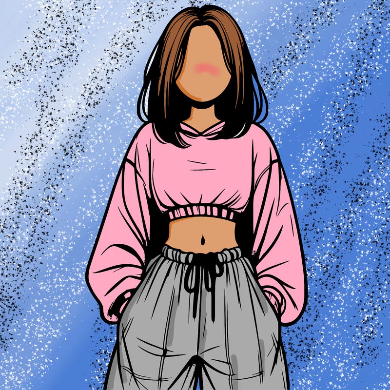 realistic girl faceless with baggy pants and a crop top