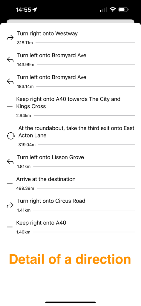 Map Notes - Lista de direcciones de navegación detalladas en la aplicación Map Notes