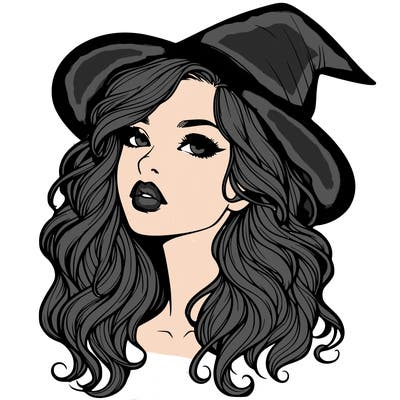 realistic witch girl with wavy hair and lips