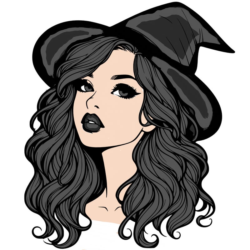 realistic witch girl with wavy hair and lips