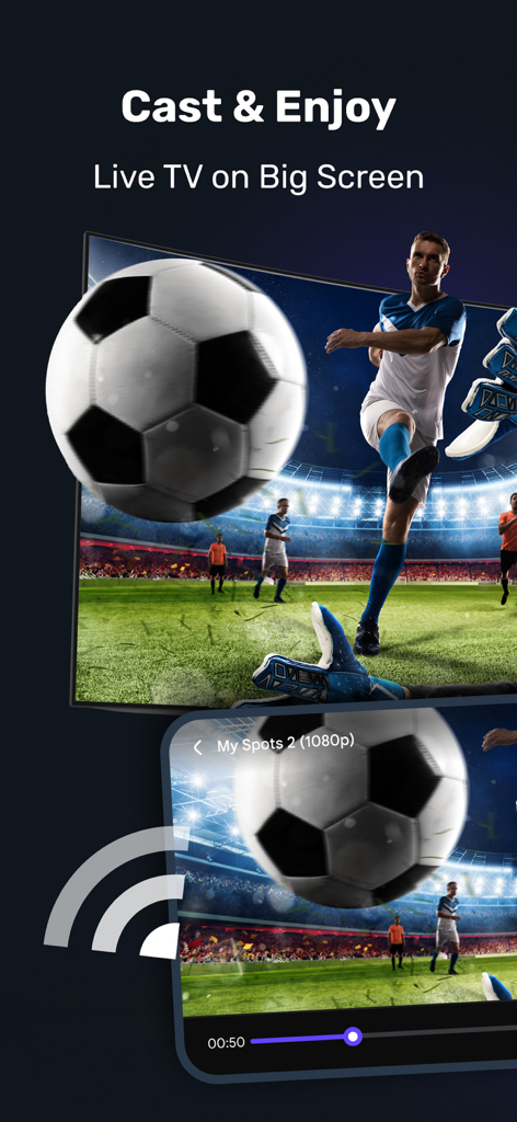 iPTV Smarters - Watch Live TV - Casting a live soccer match from a mobile phone to a television screen using IPTV Smarters