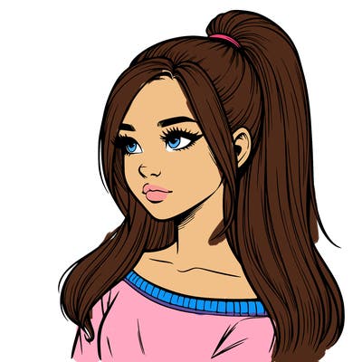 realistic girl with a high ponytail