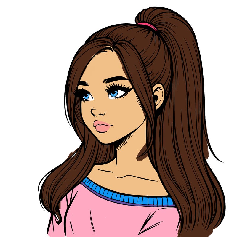 realistic girl with a high ponytail