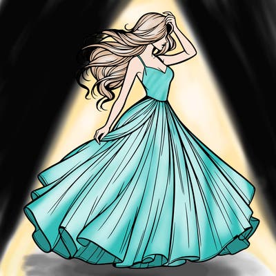 realistic woman with dress flowing in the wind