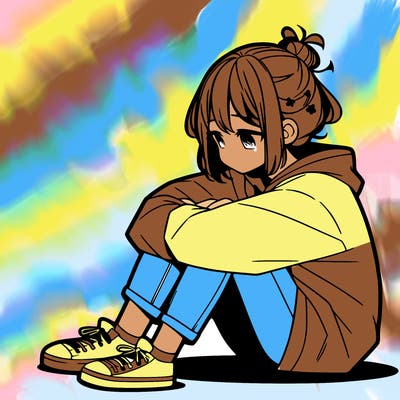 sad anime girl sitting alone