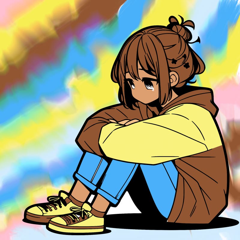 sad anime girl sitting alone