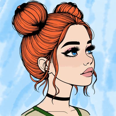 realistic girl with buns on the top of her head