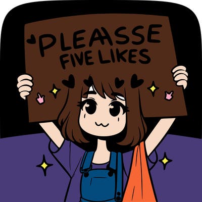 a girl holding up a sign that says please five likes