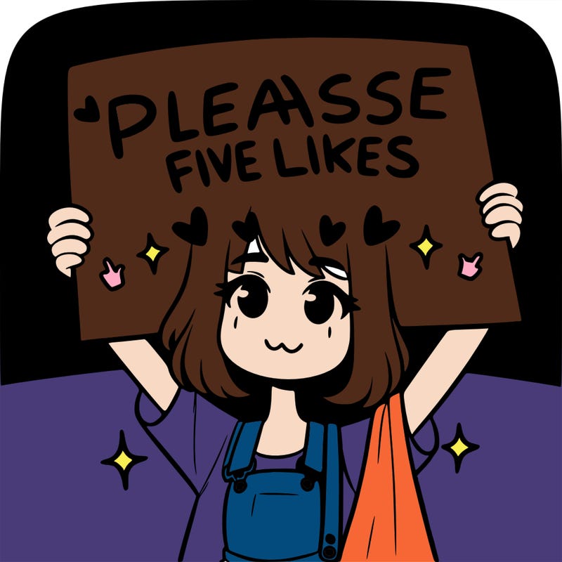 a girl holding up a sign that says please five likes