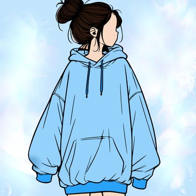 realistic girl with a oversized sweatshirt on and a bun