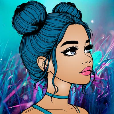 realistic girl with buns on the top of her head