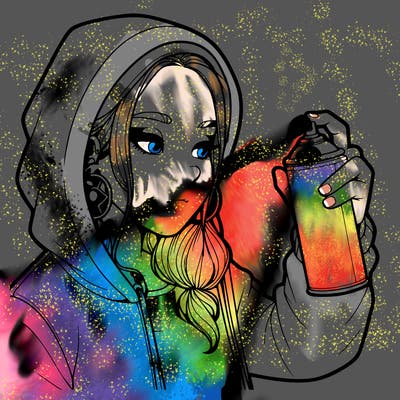 a realistic girl, spray painting