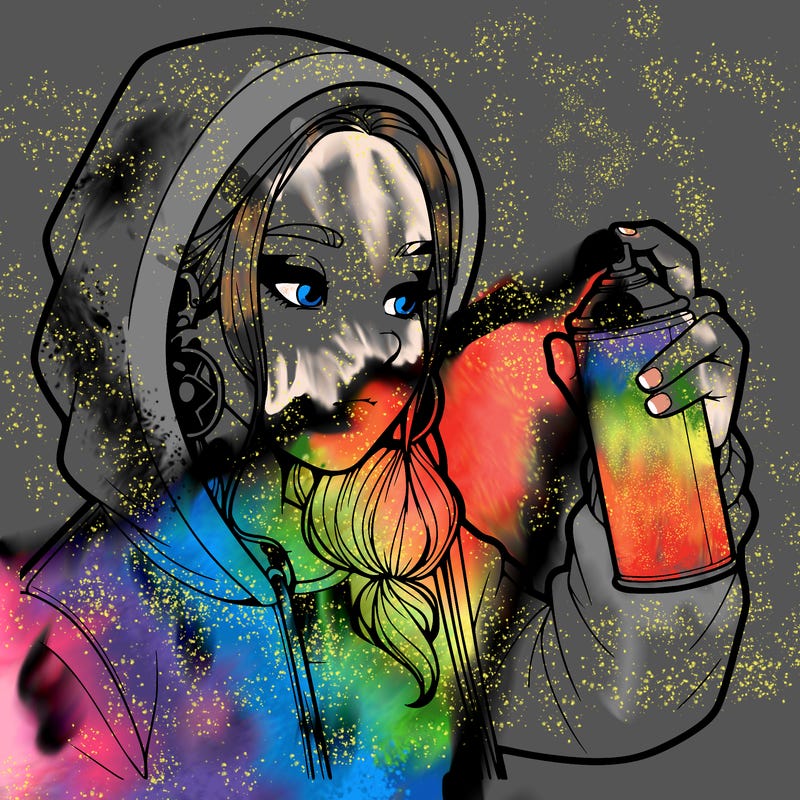 a realistic girl, spray painting