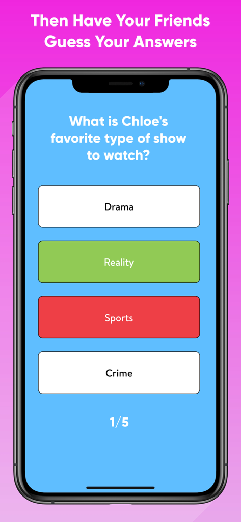 A screenshot of the Quiz Your Friends app showing a trivia question about a friend's favorite TV show