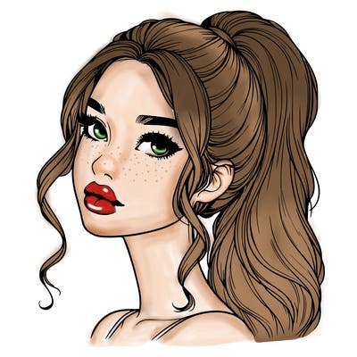 realistic girl with a ponytail on her hair and lips