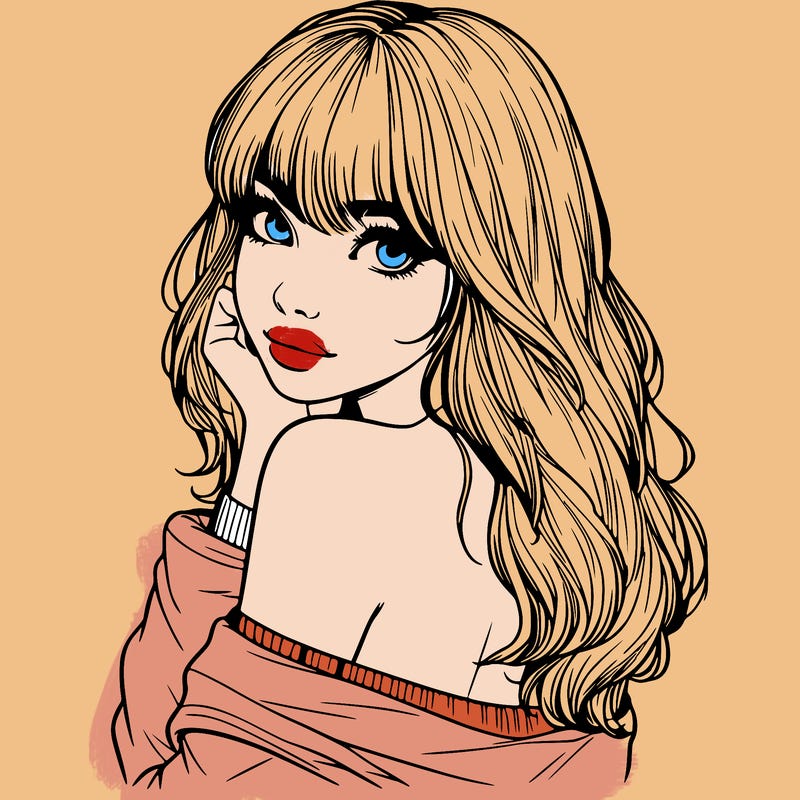 realistic girl with bangs looking over her shoulder