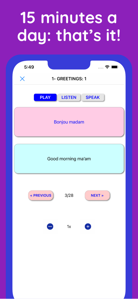 Haitian Creole with Lengweezee - A screenshot of the Lengweezee app showing a Haitian Creole lesson for common greetings and phrases.