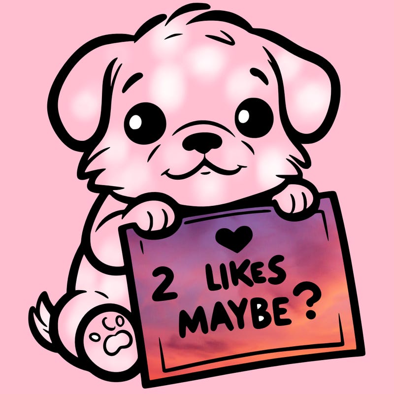 a puppy holding a sign that says 2 likes maybe?
