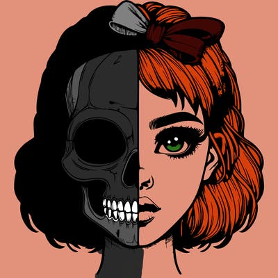 realistic girl with half skull mask