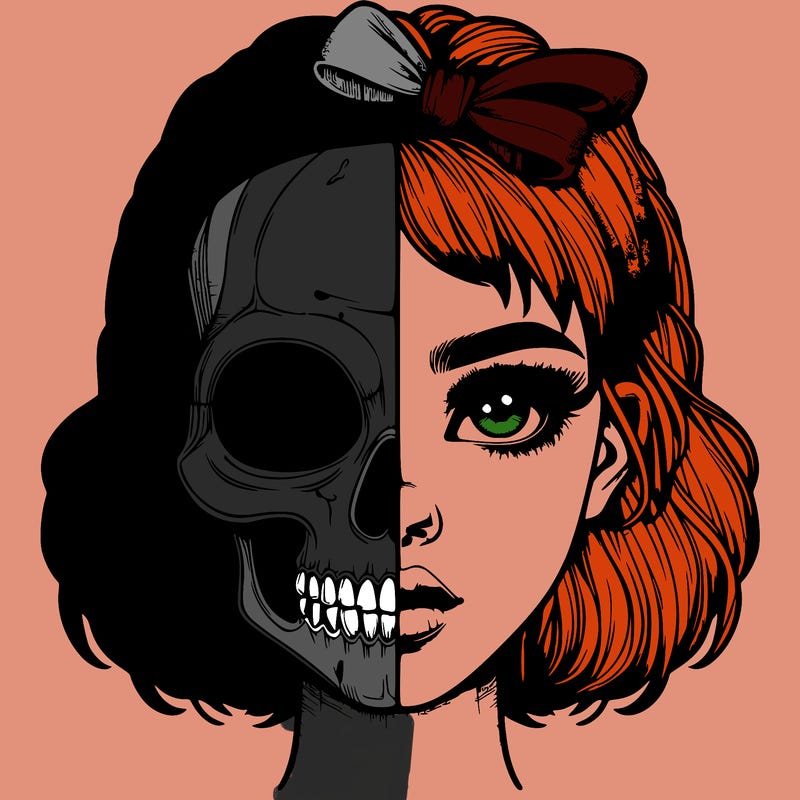 realistic girl with half skull mask