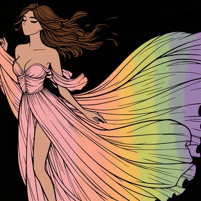 realistic woman in dress flowing the the wind