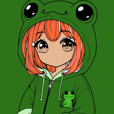cute realistic girl in a froggy hoodie