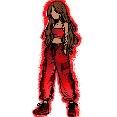 girl in baggy pants crop top and long hair