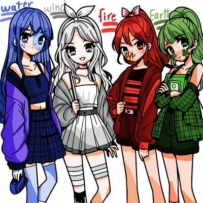 teen manga girls group of 4