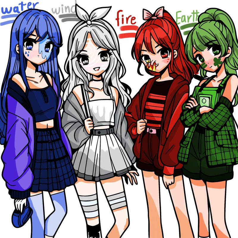 teen manga girls group of 4