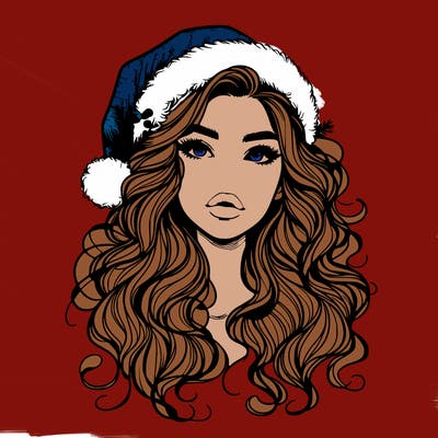 realistic christmas girl with wavy hair and lips