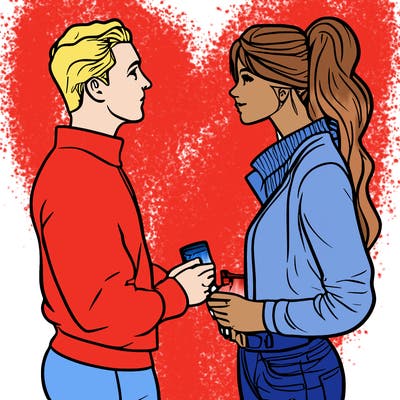 a woman and a man staring into each others eyes romantically