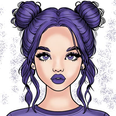 realistic girl with two buns in hair and lips