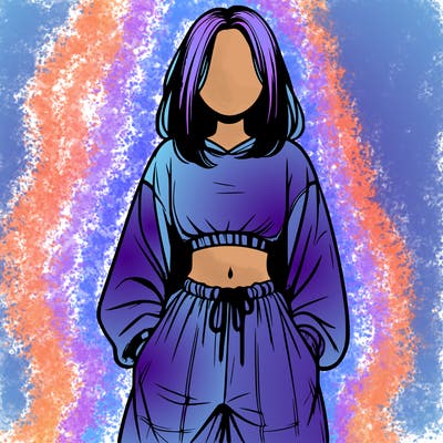 realistic girl faceless with baggy pants and a crop top