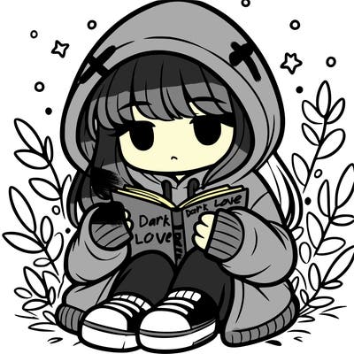 girl in oversized hoodie reading a book