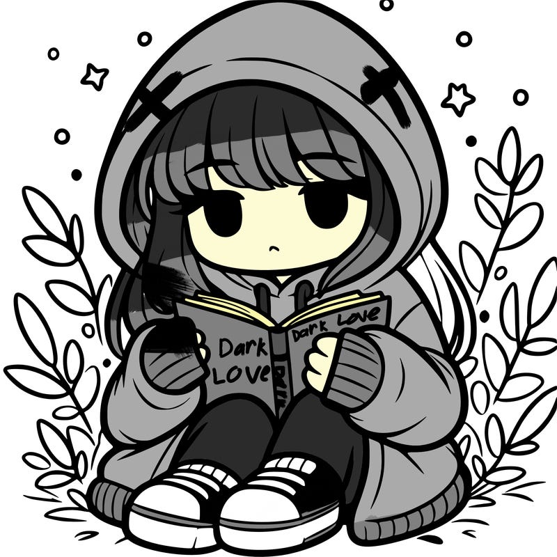 girl in oversized hoodie reading a book