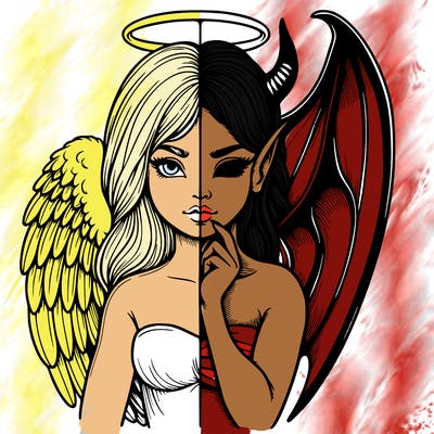 realistic angel half demon