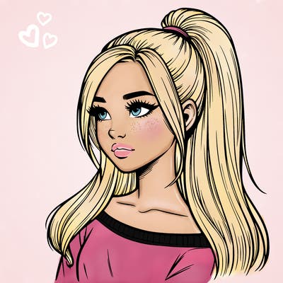 realistic girl with a high ponytail