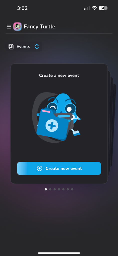 Live Aware: Mobile Streaming - Interface showing the create a new event screen with a blue button and character illustration in the Live Aware app